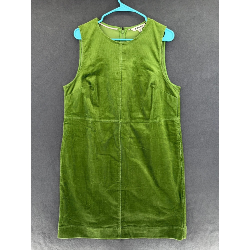 Boden Green Corduroy Sleeveless Shift Dress US 12R Mini Round Neck Back Zip